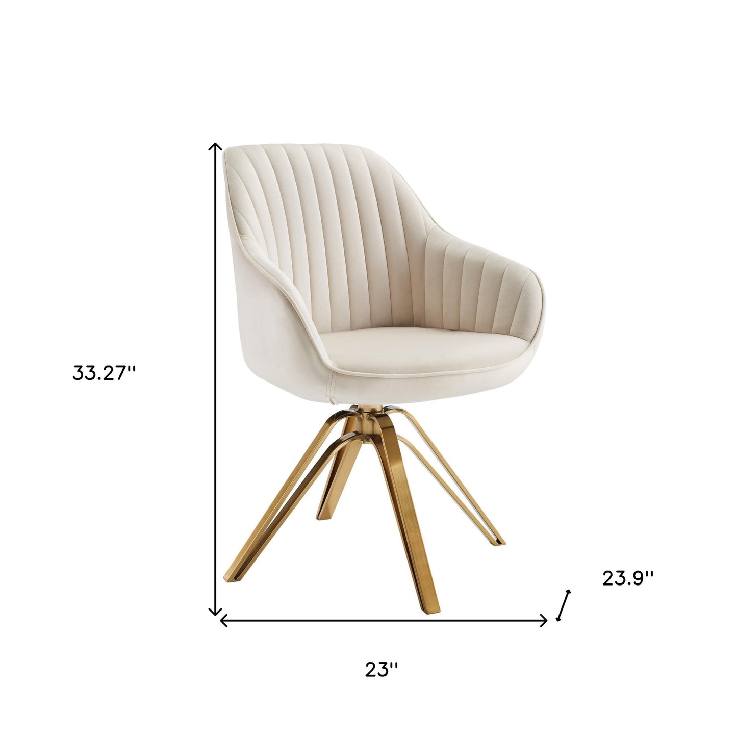 23" Off White Velvet And Gold Swivel Arm Chair