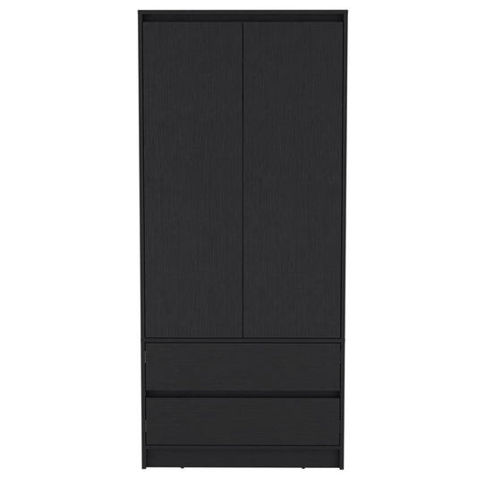 71" Black Wood Two Door Two Drawer Combo Dresser