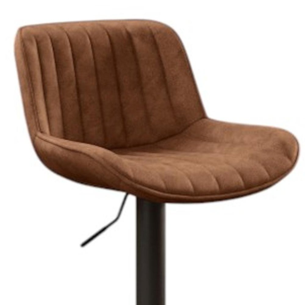 Set of Two 31" Brown And Black Faux Leather And Steel Swivel Low Back Adjustable Height Bar Chairs