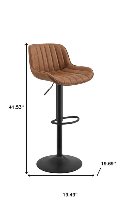 Set of Two 31" Brown And Black Faux Leather And Steel Swivel Low Back Adjustable Height Bar Chairs