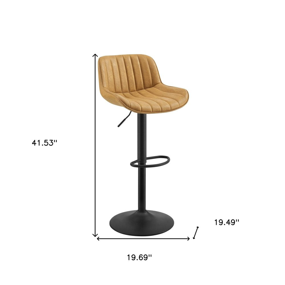 Set of Two Yellow And Black Faux Leather And Steel Low Back Adjustable Height Swivel Bar Chairs