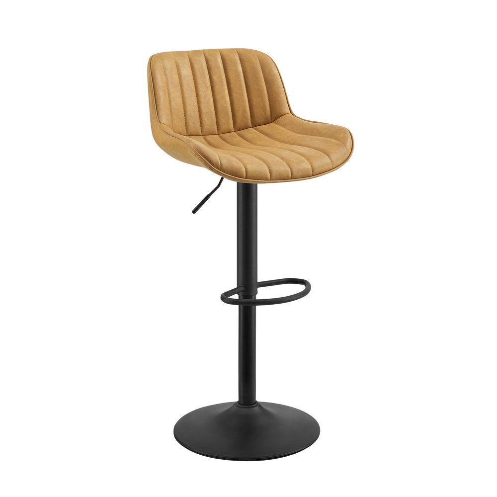 Set of Two Yellow And Black Faux Leather And Steel Low Back Adjustable Height Swivel Bar Chairs
