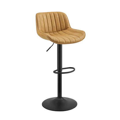 Set of Two Yellow And Black Faux Leather And Steel Low Back Adjustable Height Swivel Bar Chairs