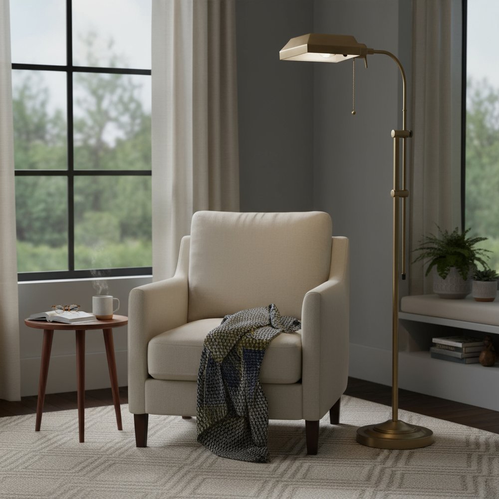 57" Brass Adjustable Traditional Shaped Floor Lamp With Bronze Square Shade
