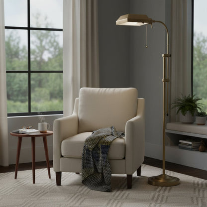 57" Brass Adjustable Traditional Shaped Floor Lamp With Bronze Square Shade
