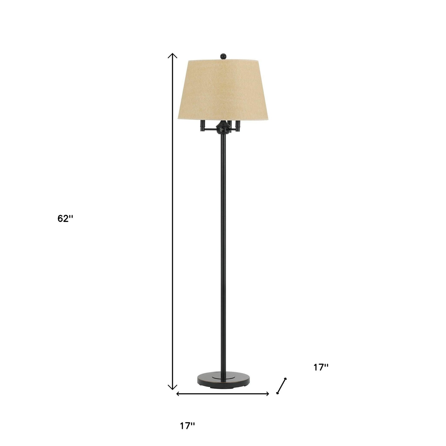 62" Bronze Four Light Traditional Shaped Floor Lamp With Beige Square Shade