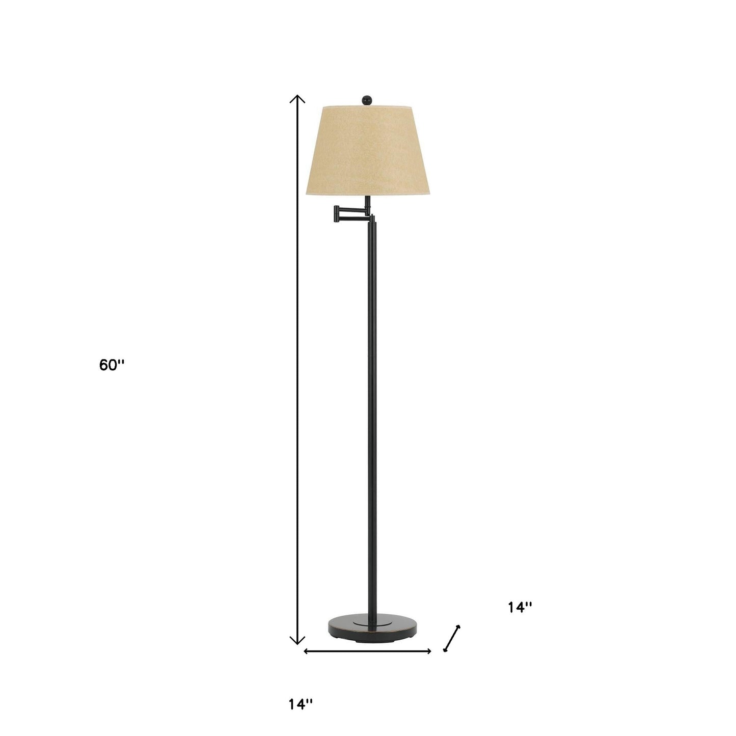60" Bronze Swing Arm Floor Lamp With White Square Shade