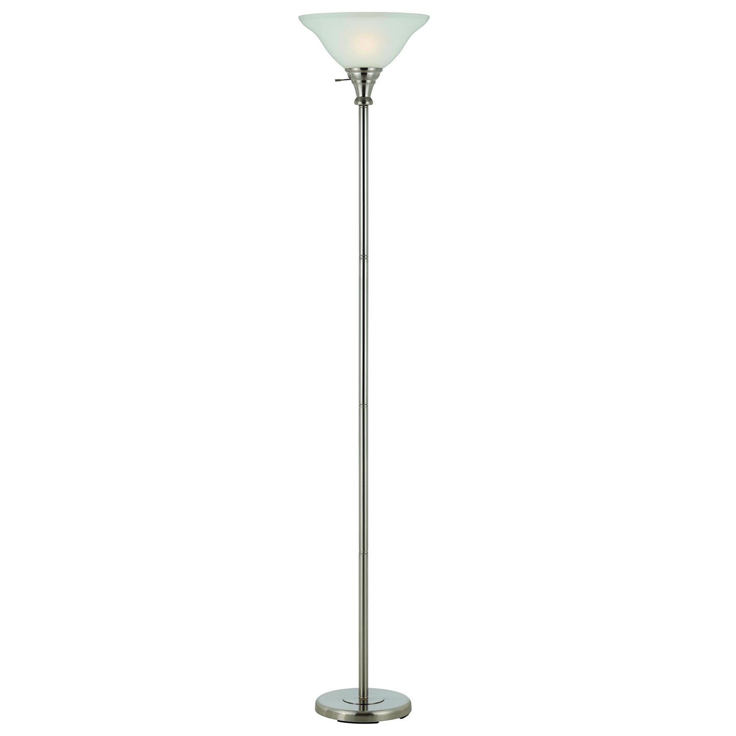 71" Nickel Torchiere Floor Lamp With Clear Frosted Glass Dome Shade