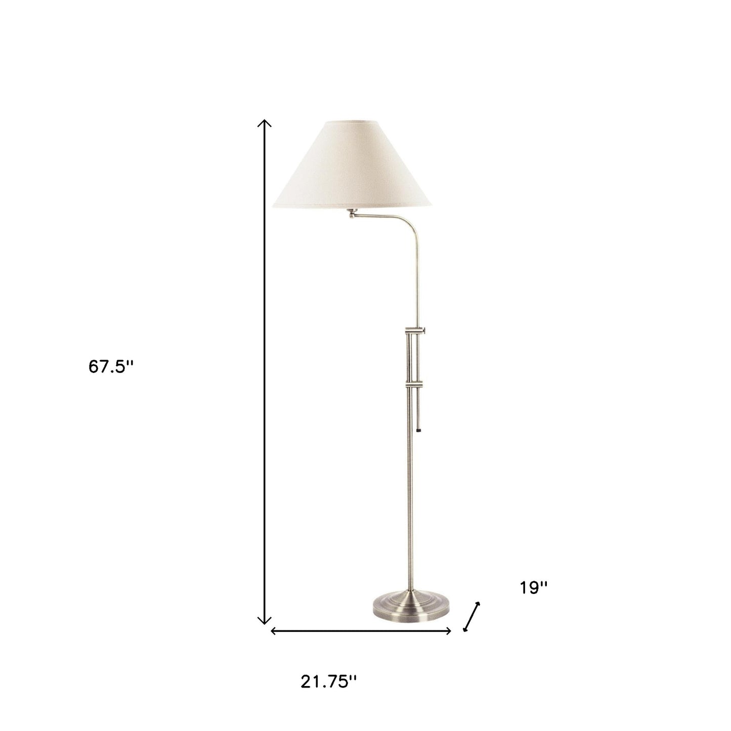 68" Nickel Adjustable Traditional Shaped Floor Lamp With White Empire Shade