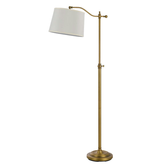 63" Bronze Adjustable Height Swing Arm Floor Lamp With White Fabric Shade