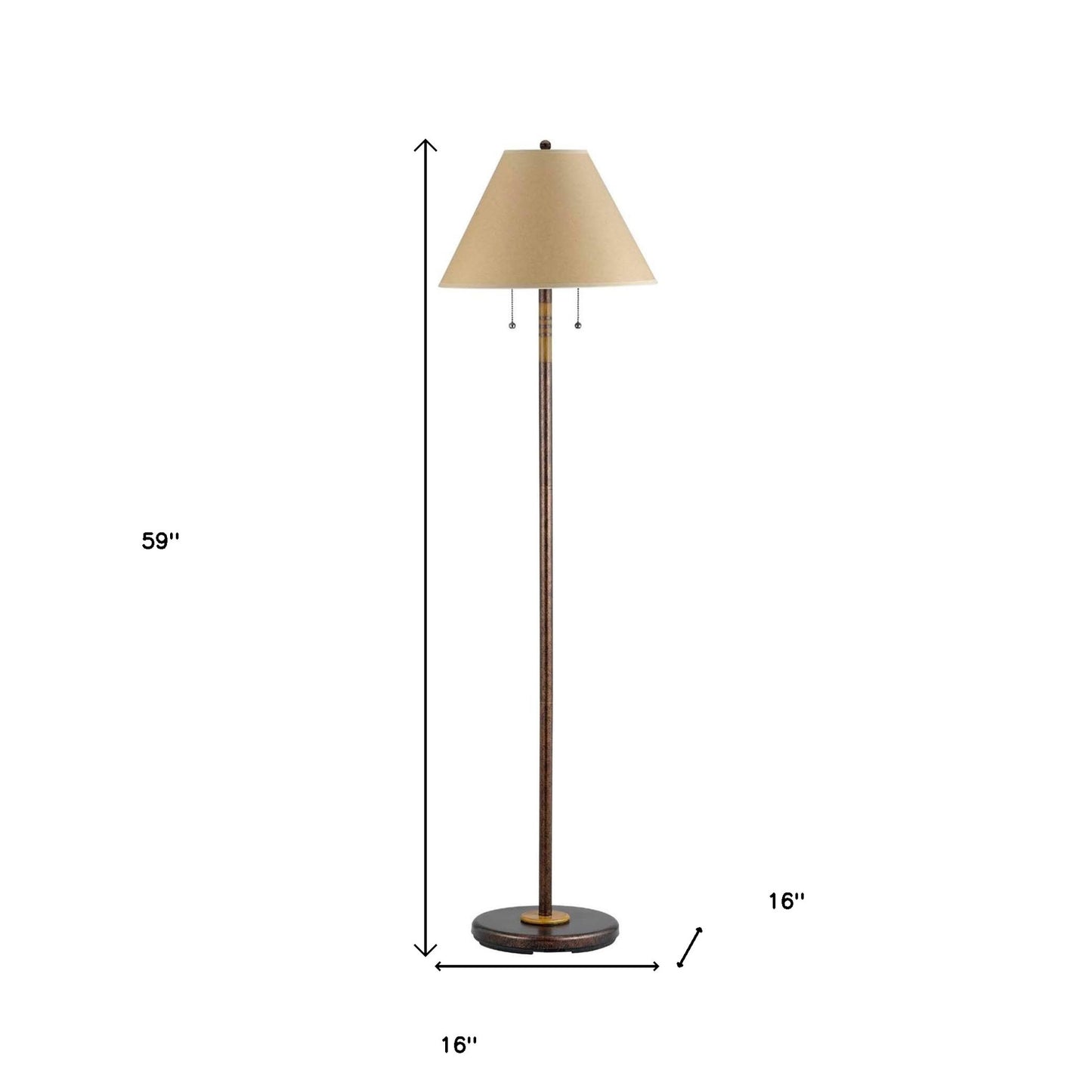 59" Rusted Two Light Traditional Shaped Floor Lamp With Brown Empire Shade