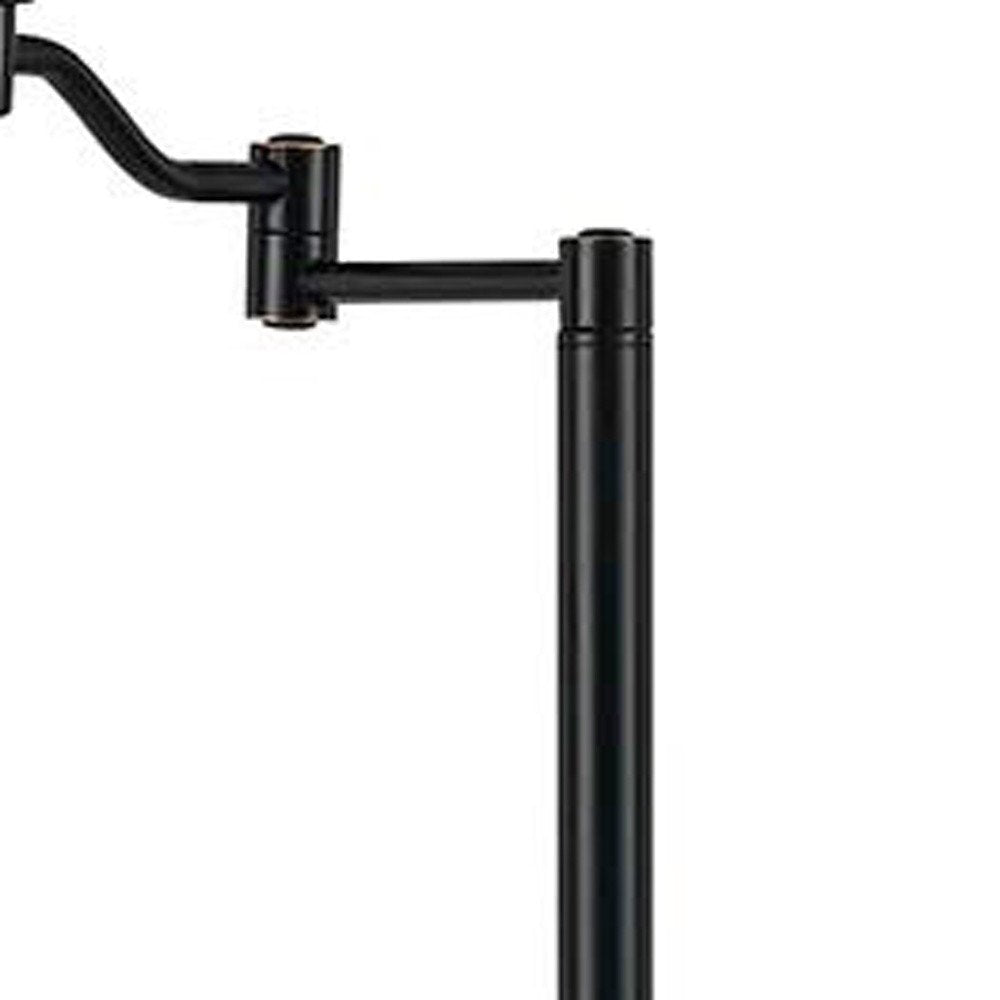 60" Bronze Swing Arm Floor Lamp With Beige Fabric Empire Shade