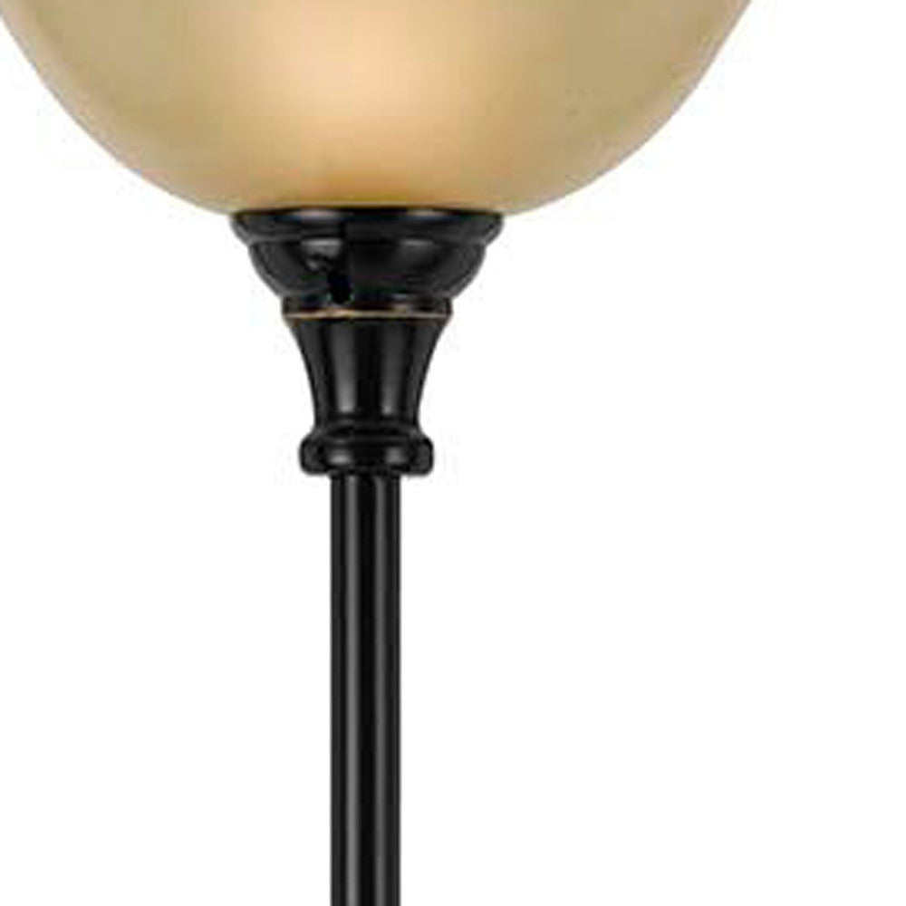 71" Bronze Two Light Torchiere Floor Lamp With Brown Frosted Glass Dome Shade