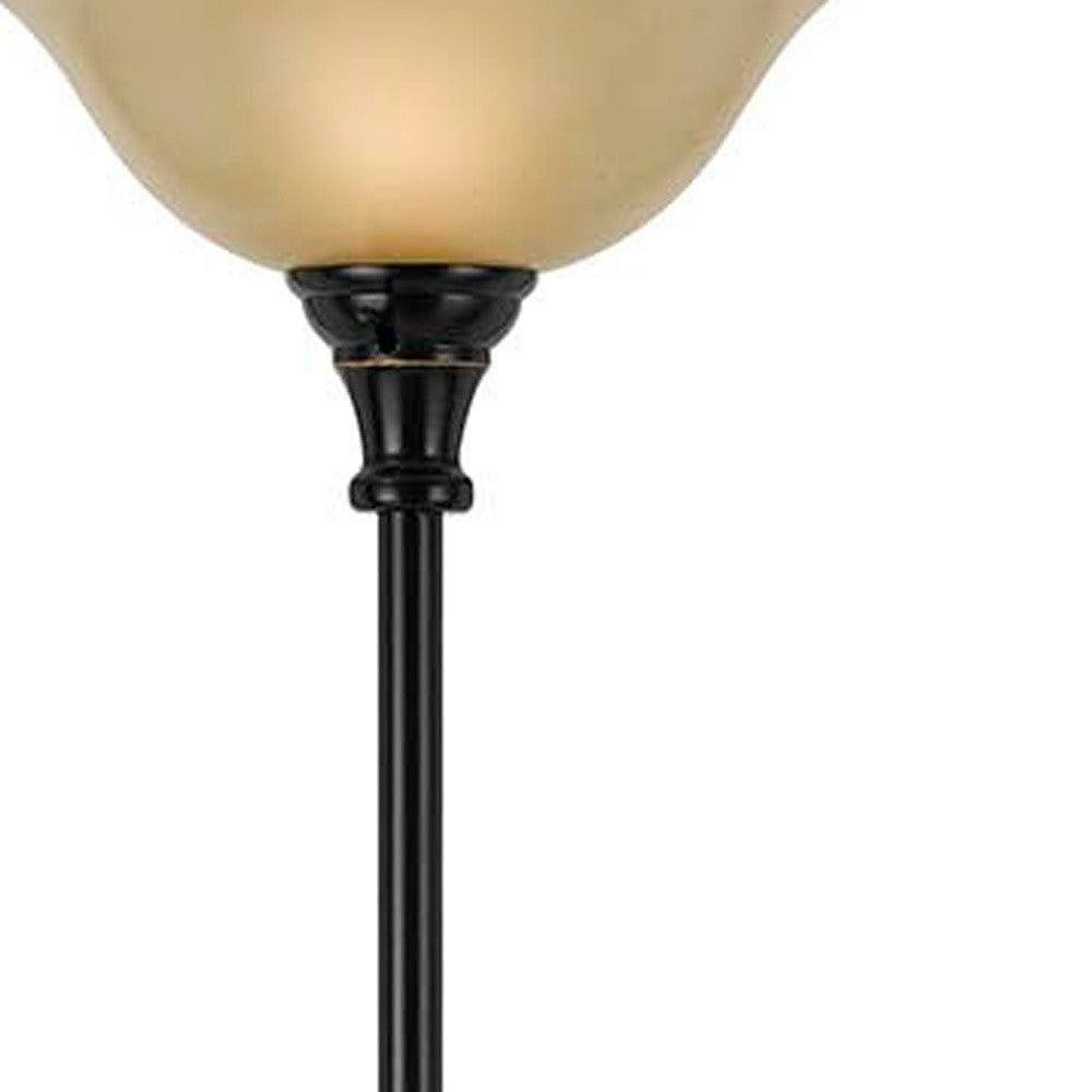 71" Bronze Two Light Torchiere Floor Lamp With Brown Frosted Glass Dome Shade