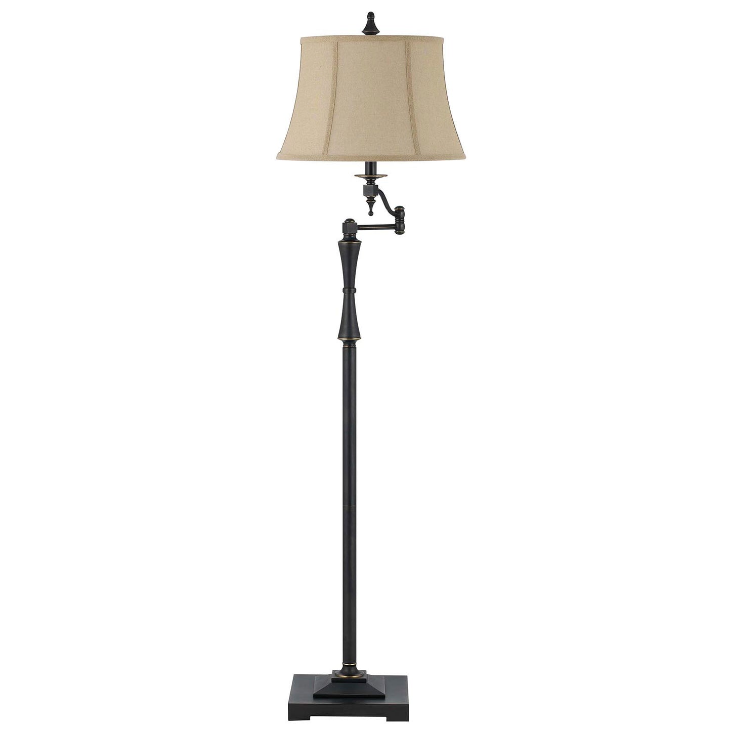 61" Bronze Swing Arm Floor Lamp With Brown Square Shade