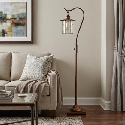 60" Rusted Traditional Shaped Floor Lamp With Rust Transparent Glass Drum Shade