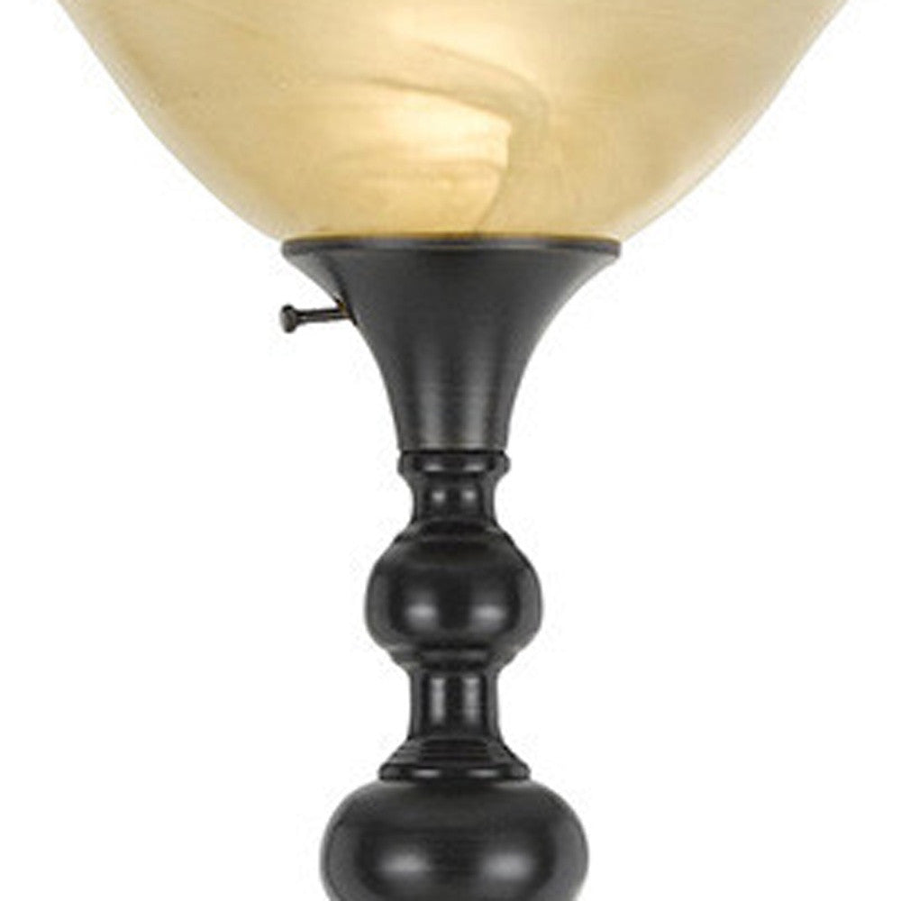 71" Bronze Torchiere Floor Lamp With Beige Frosted Glass Dome Shade