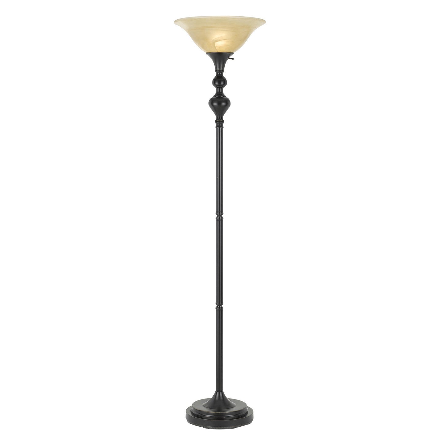 71" Bronze Torchiere Floor Lamp With Beige Frosted Glass Dome Shade