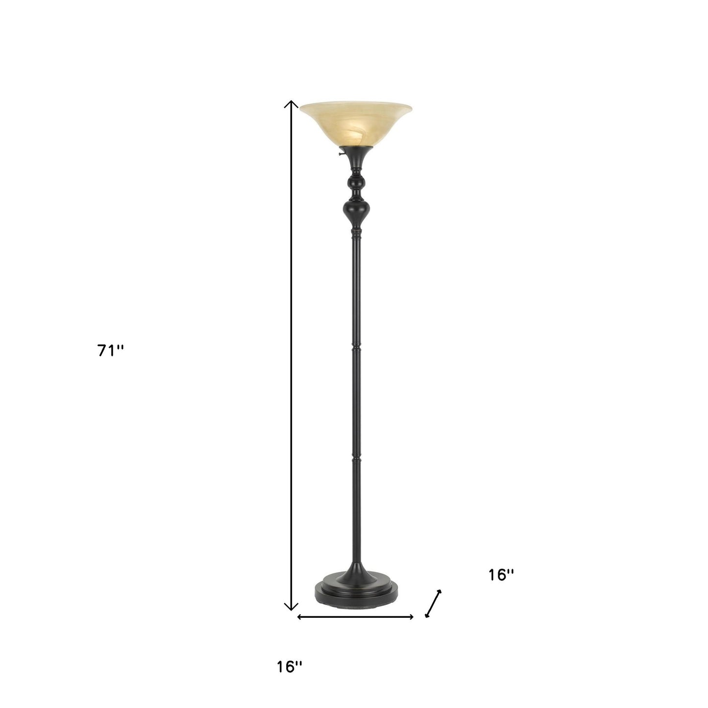 71" Bronze Torchiere Floor Lamp With Beige Frosted Glass Dome Shade