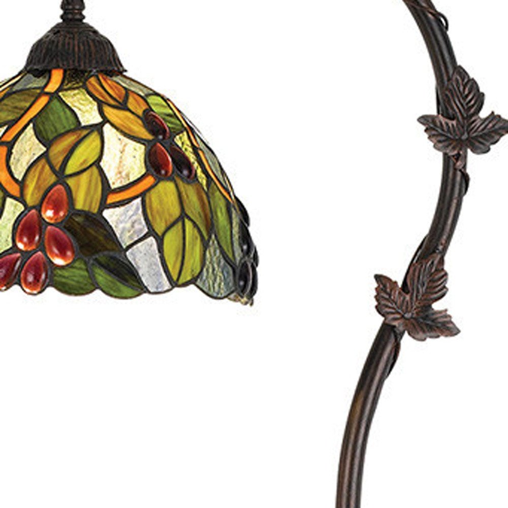 61" Bronze Floor Lamp With Green And Yellow Glass Dome Shade