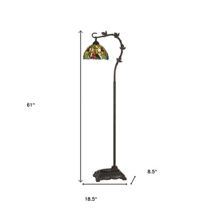 61" Bronze Floor Lamp With Green And Yellow Glass Dome Shade
