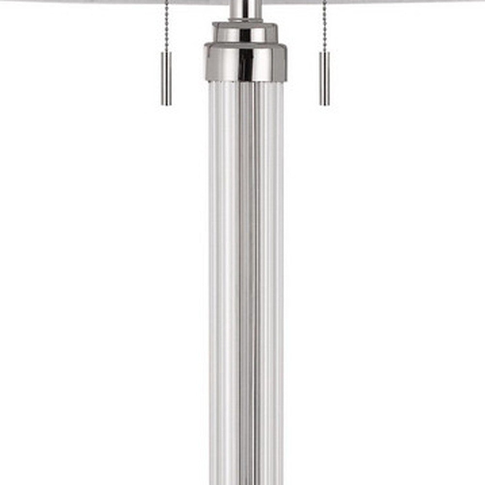 60" Chrome Two Light Traditional Shaped Floor Lamp With White Rectangular Shade