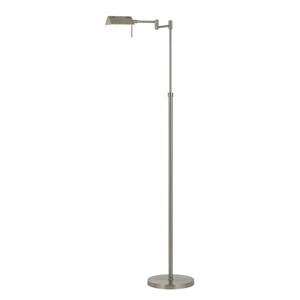 61" Nickel Metal Adjustable Swing Arm Floor Lamp With Gray Shade
