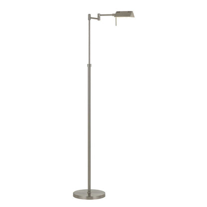 61" Nickel Metal Adjustable Swing Arm Floor Lamp With Gray Shade