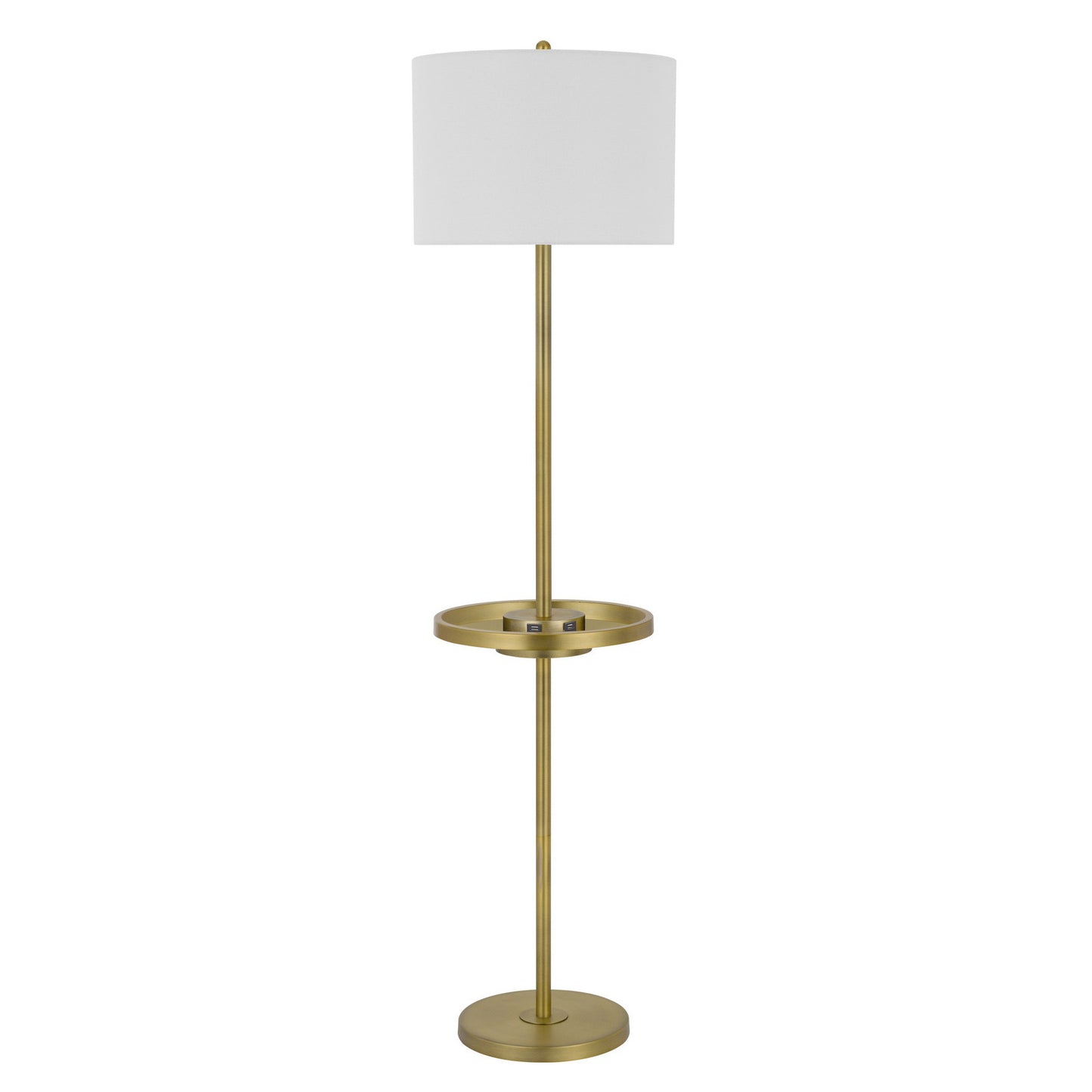 62" Brass Tray Table Floor Lamp With White Square Shade