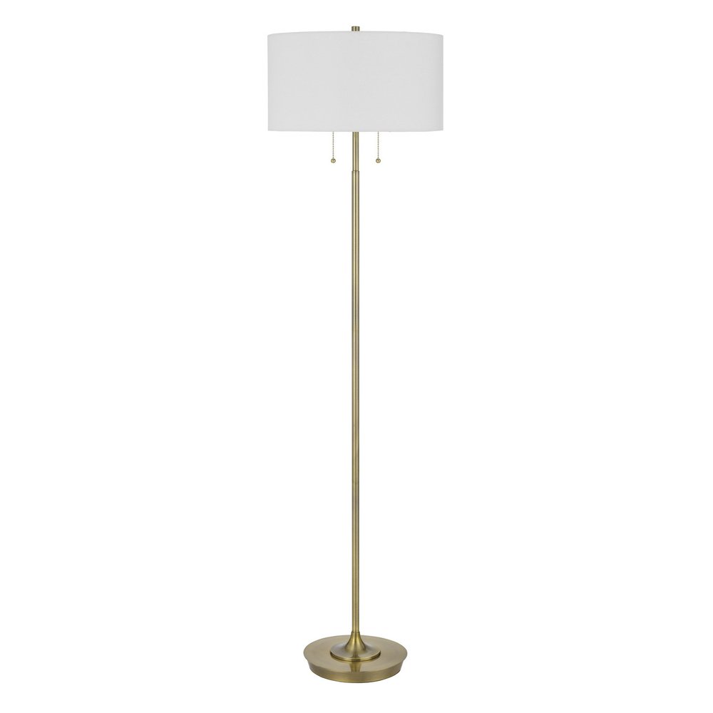 64" brass two-light traditional floor lamp with a white rectangular shade