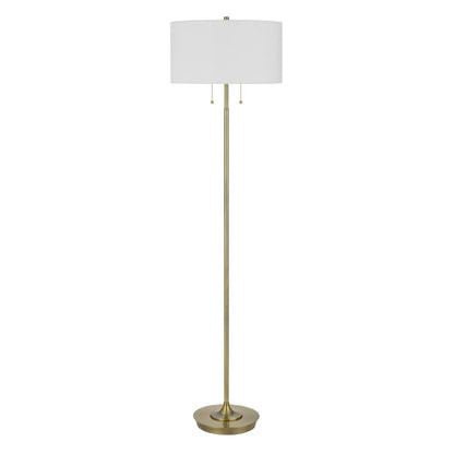 64" brass two-light traditional floor lamp with a white rectangular shade