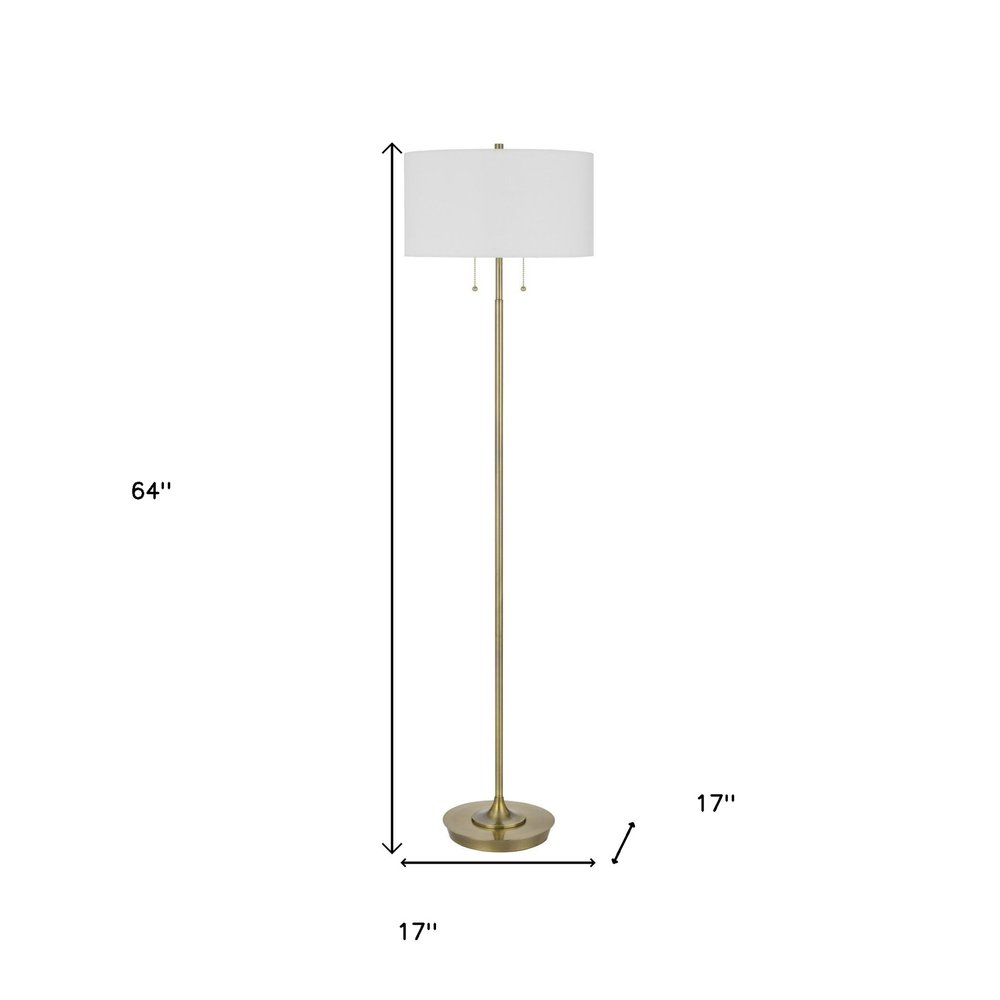 64-inch brass two-light traditional floor lamp with a white rectangular shade