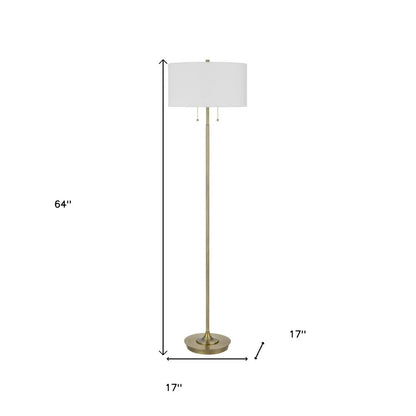 64-inch brass two-light traditional floor lamp with a white rectangular shade