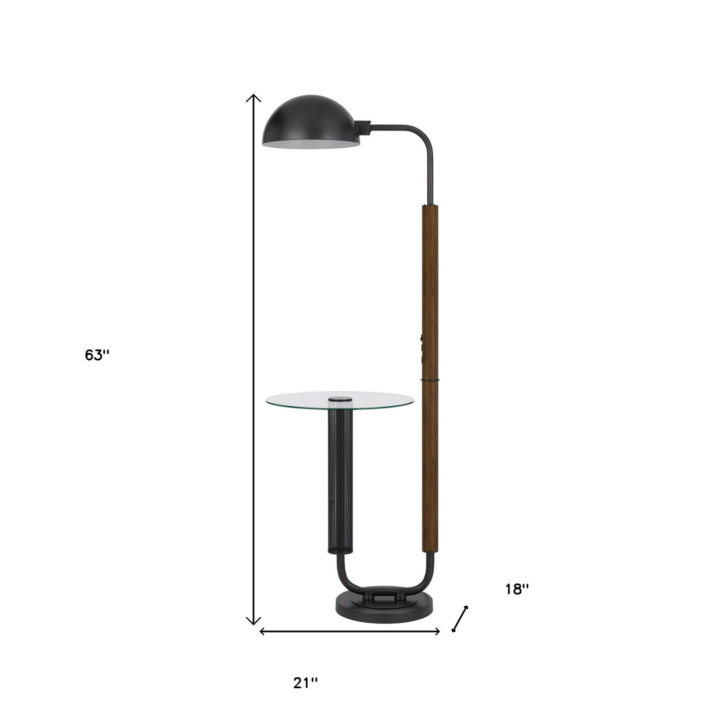 63" Brown Tray Table Floor Lamp With Bronze Transparent Glass Dome Shade