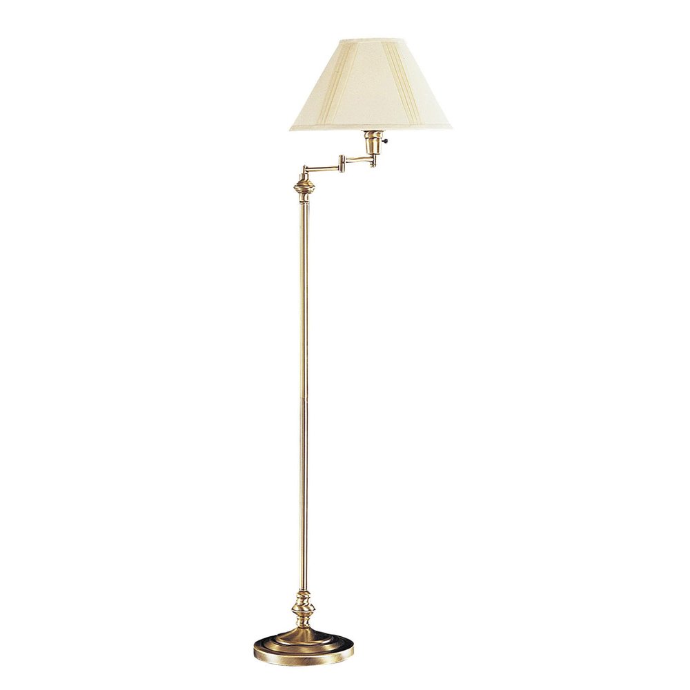 59" Bronze Metal Swing Arm Floor Lamp With Beige Fabric Empire Shade