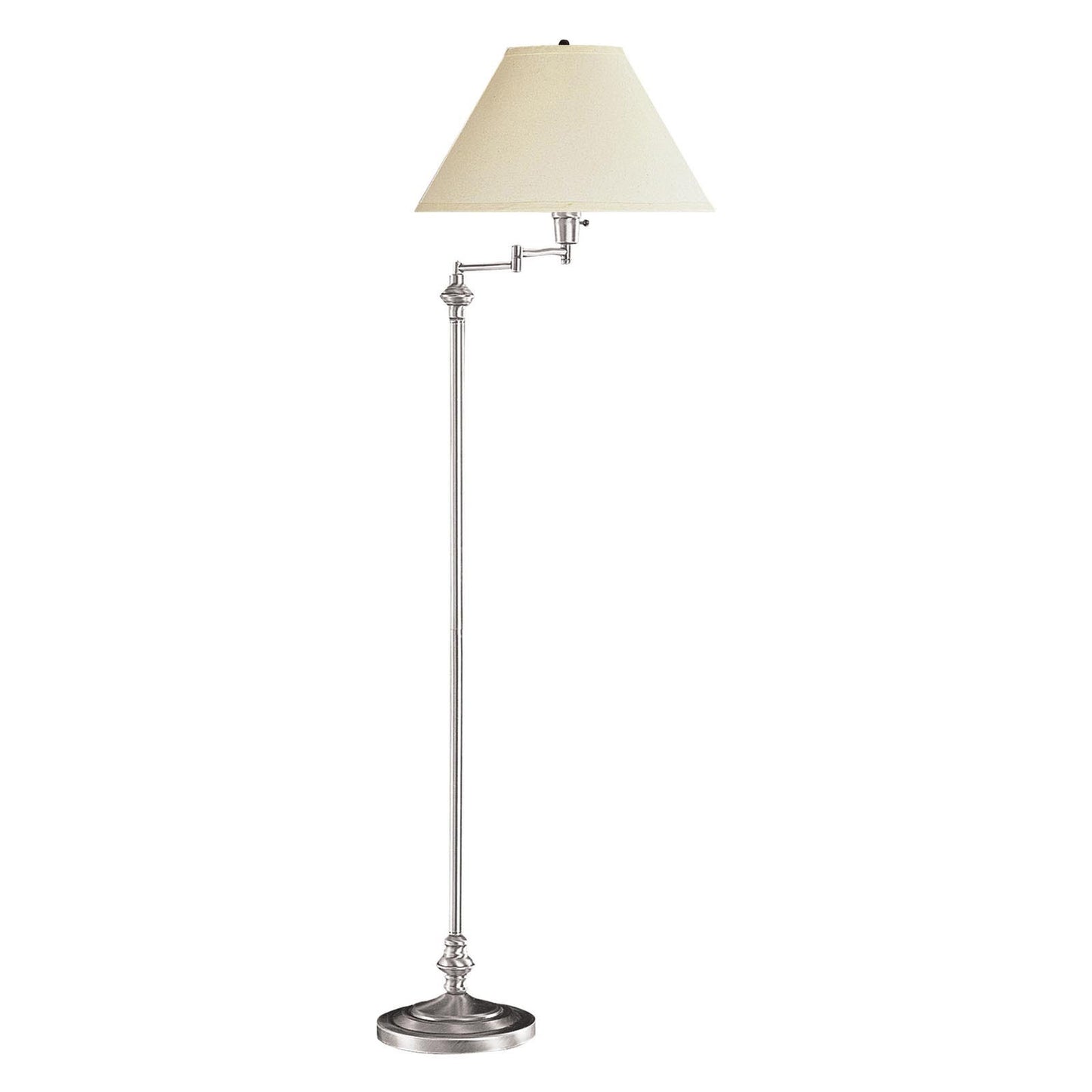 59" Nickel Swing Arm Floor Lamp With Beige Fabric Empire Shade