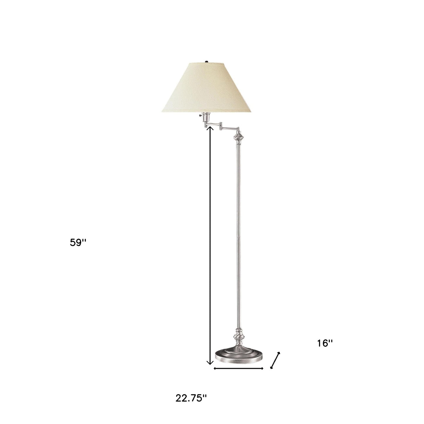 59" Nickel Swing Arm Floor Lamp With Beige Fabric Empire Shade