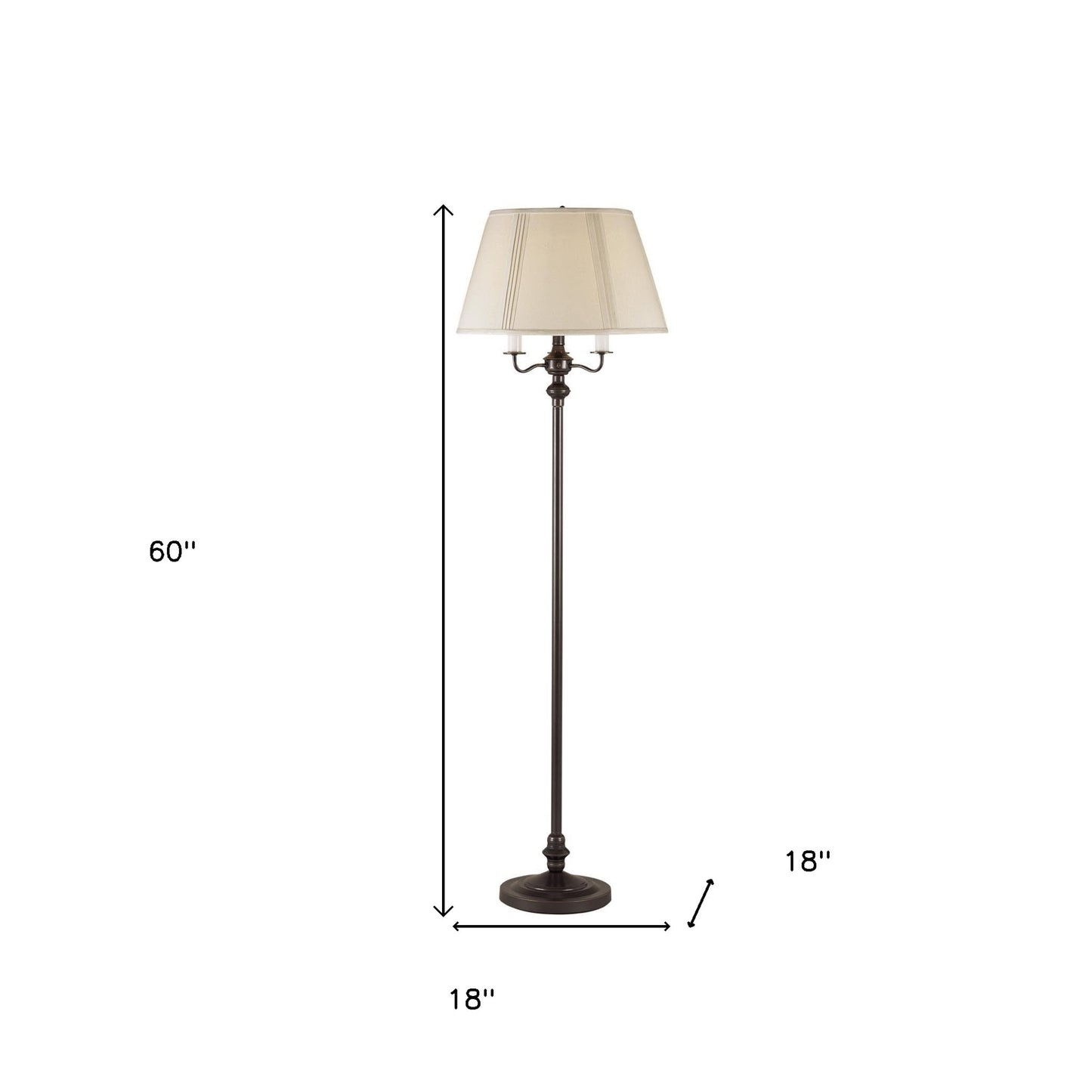 60" Bronze Four Light Traditional Shaped Floor Lamp With Beige Square Shade