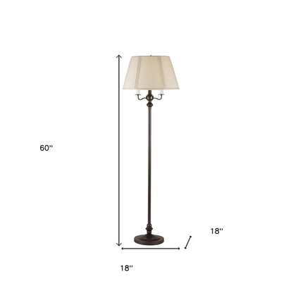 60" Bronze Metal Four Light Floor Lamp With Beige Fabric Square Shade