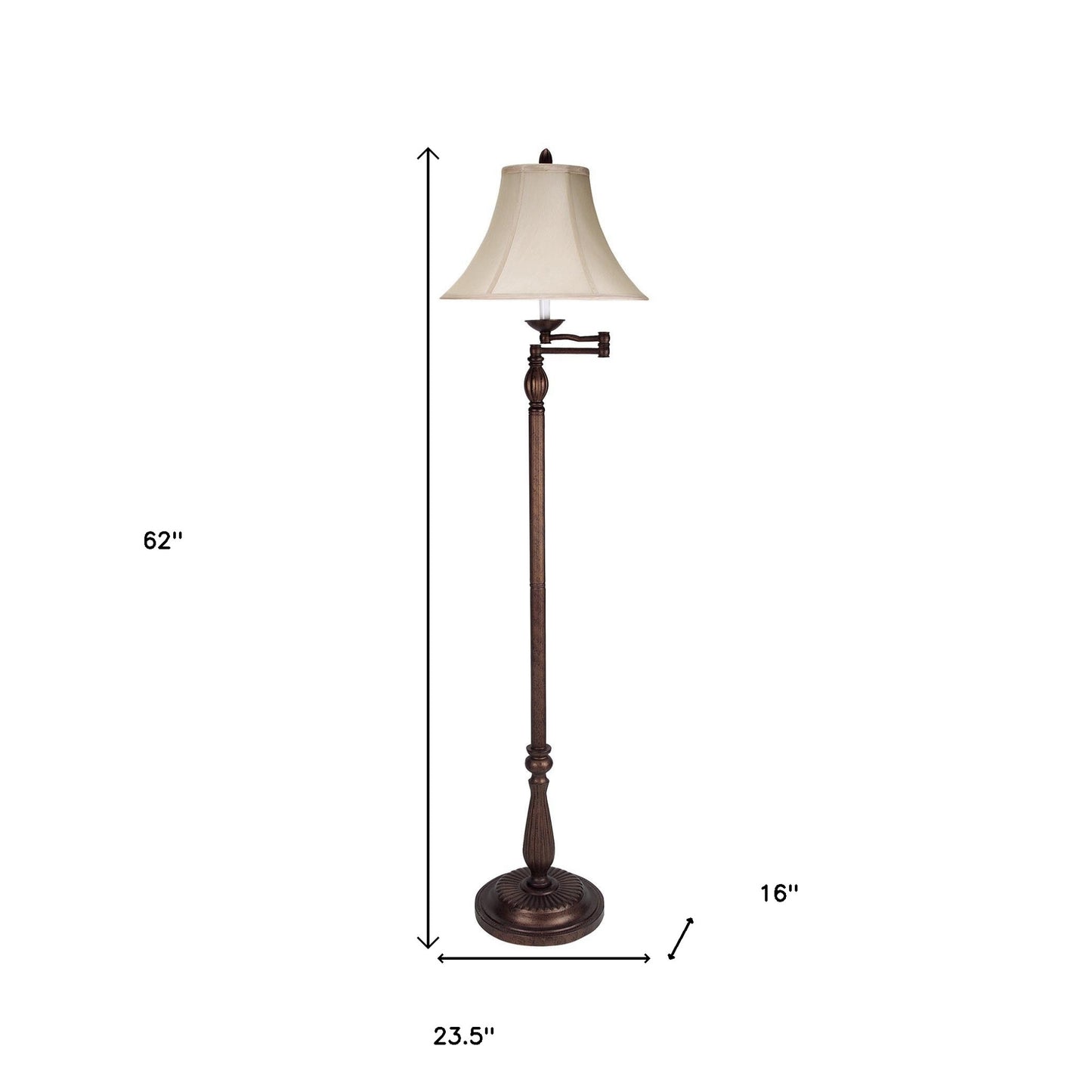 62" Rusted Swing Arm Floor Lamp With Champagne Bell Shade