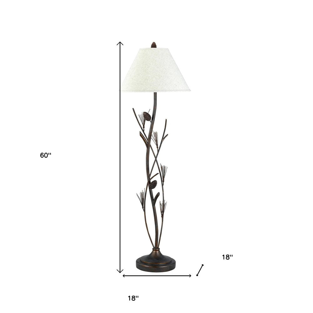 60" Rust Metal Floor Lamp With Brown Fabric Empire Shade