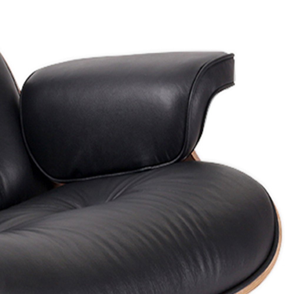 35-inch black and brown genuine leather tufted swivel lounge chair with ottoman