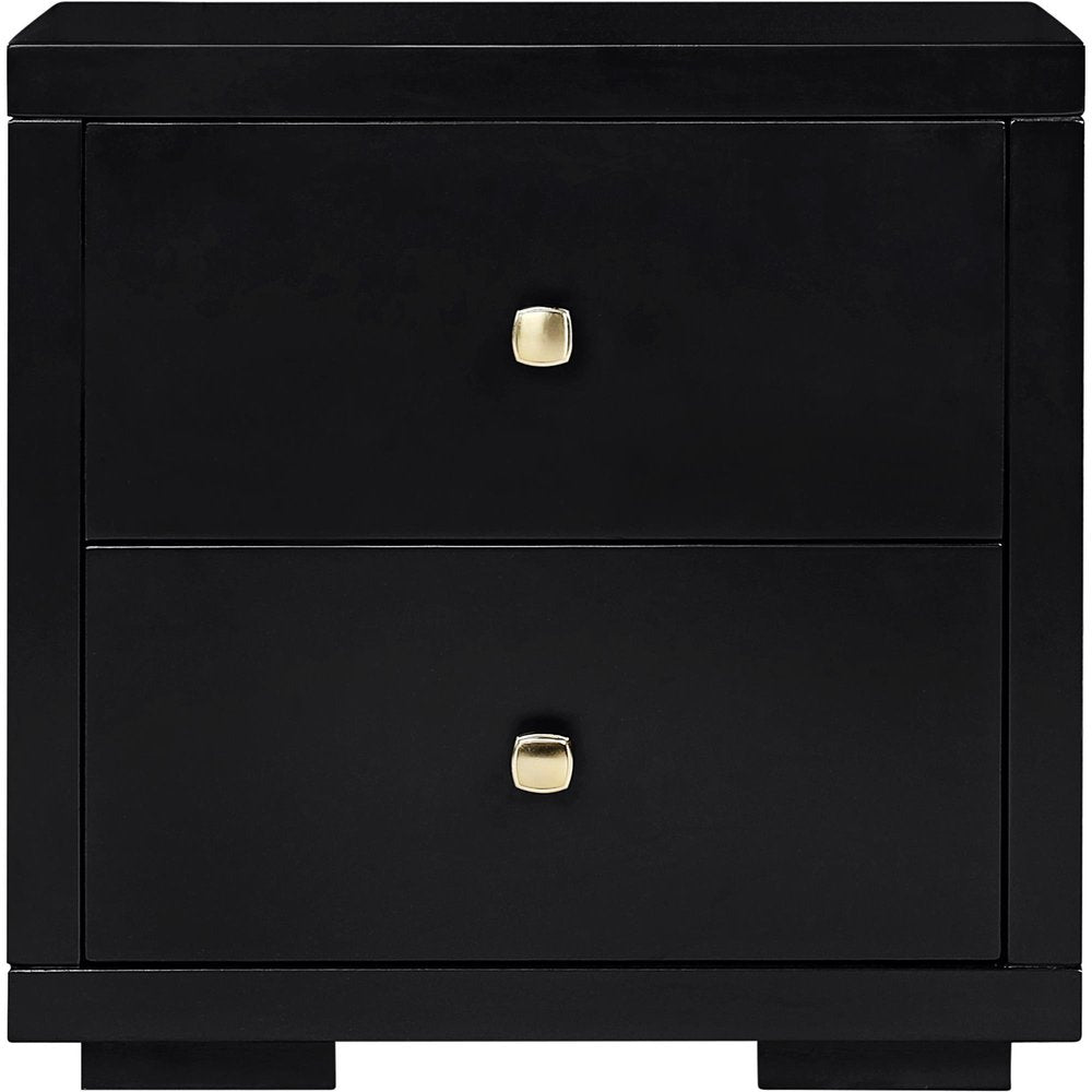 19" Black Solid and Manufactured Wood Two Drawer Nightstand