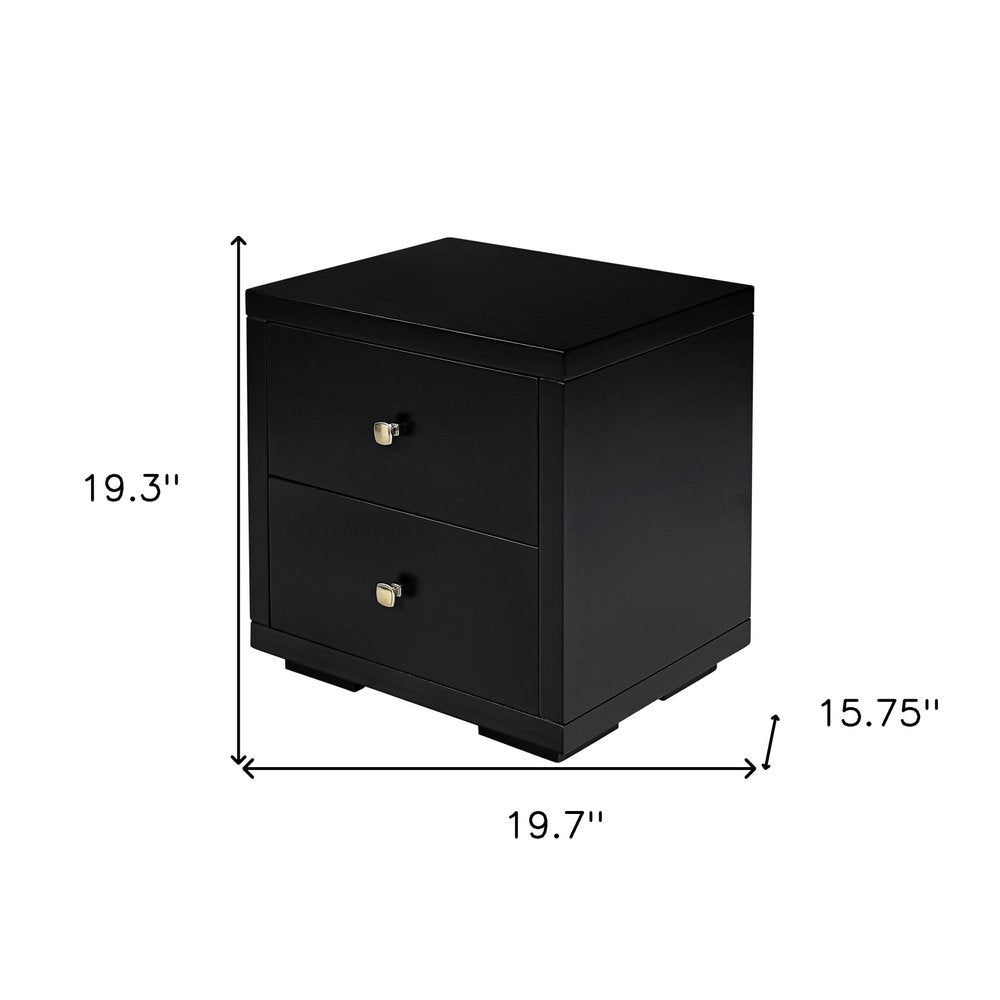 19" Black Solid and Manufactured Wood Two Drawer Nightstand