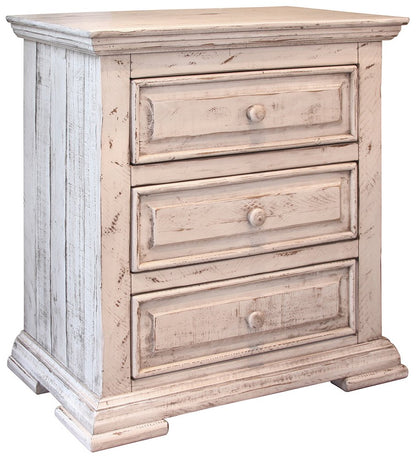 32" White Solid Wood Three Drawer Nightstand