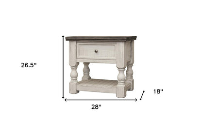 27" Ivory Solid Wood One Drawer Nightstand