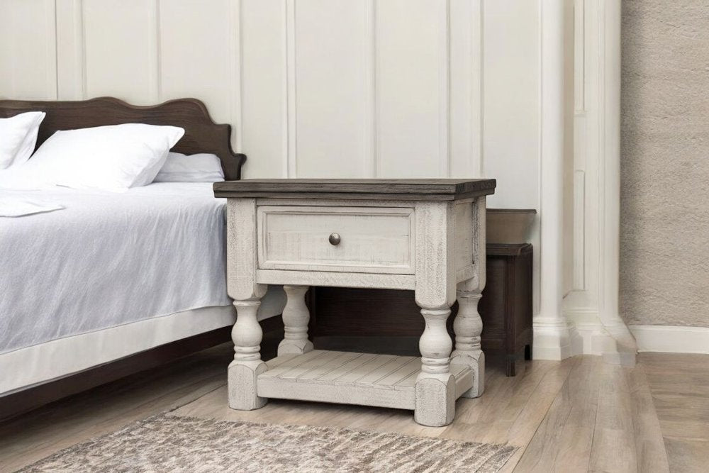 27" Ivory Solid Wood One Drawer Nightstand