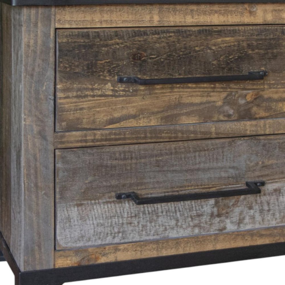 27" Gray Solid Wood Two Drawer Nightstand