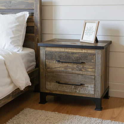 27" Gray Solid Wood Two Drawer Nightstand