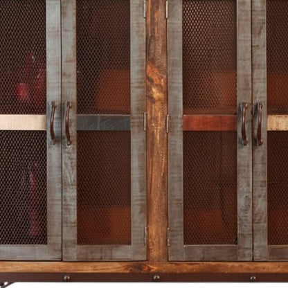 71" Brown Solid and Manufactured Wood Distressed Credenza